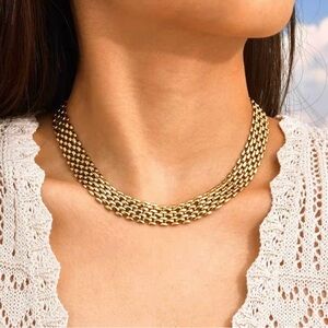 Elegant Gold watch Rolex style link Necklace 18kt gold over stainless